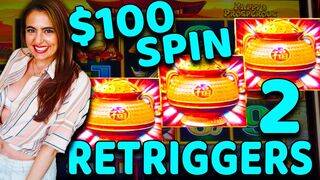 TWO RETRIGGERS ON A $100 SPIN on DRAGON LINK Slot Machine at the WYNN LAS VEGAS!