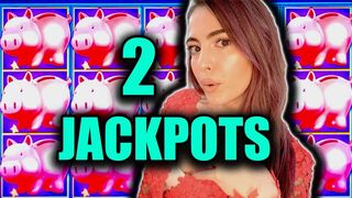 2 LARGE HANDPAY JACKPOTS in Vegas on Piggy Bankin'!