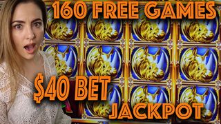 RECORD BREAKING 160 FREE GAMES! HANDPAY JACKPOT on $40 BET on Rhino Charge in Vegas!